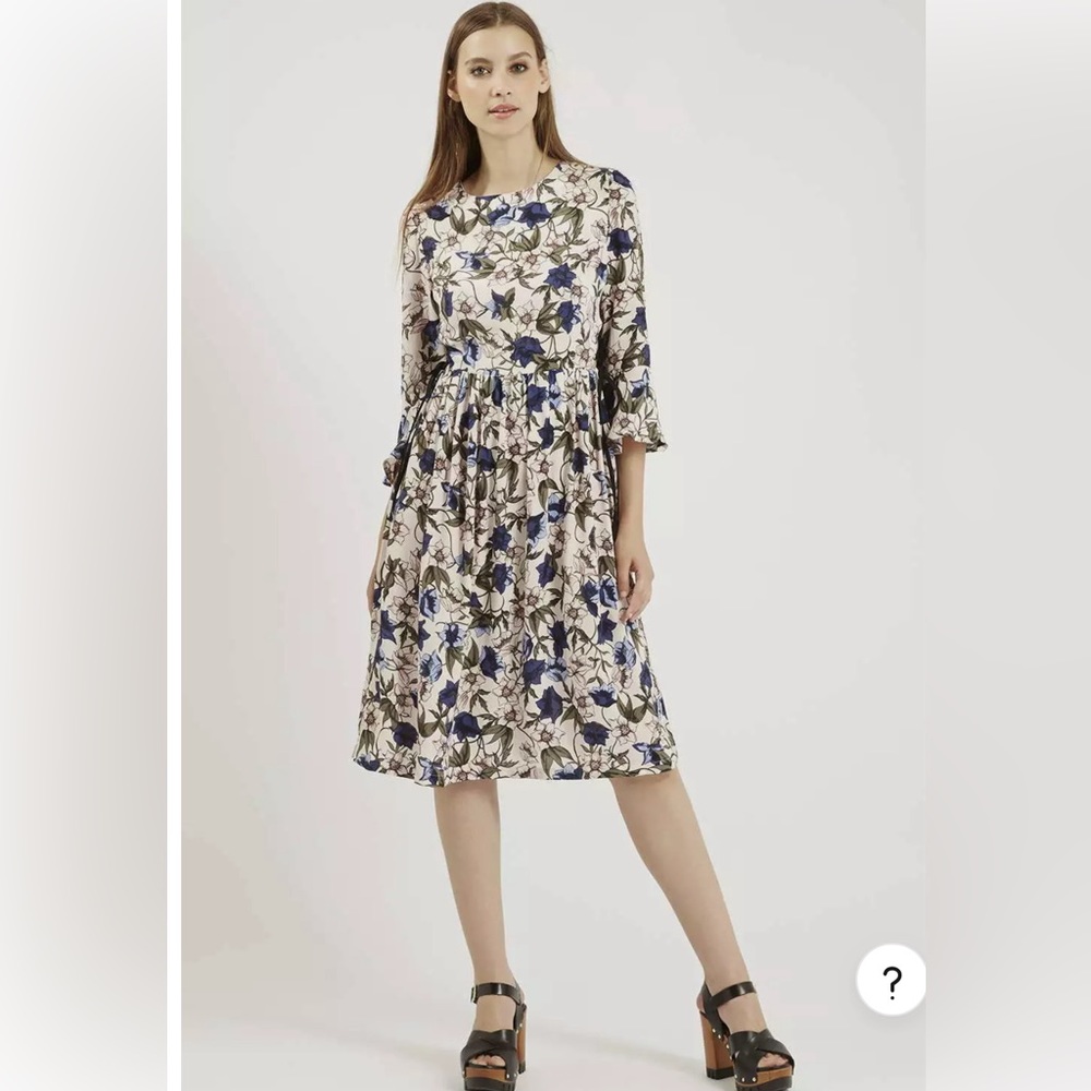 TOPSHOP US 8 Autumn Floral Print Tie-Side Midi Dress